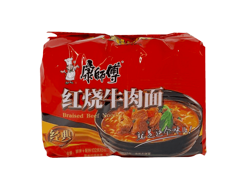 Snabbnudlar Röd Baräserad Beef 102gx5/Förp KSF Kina