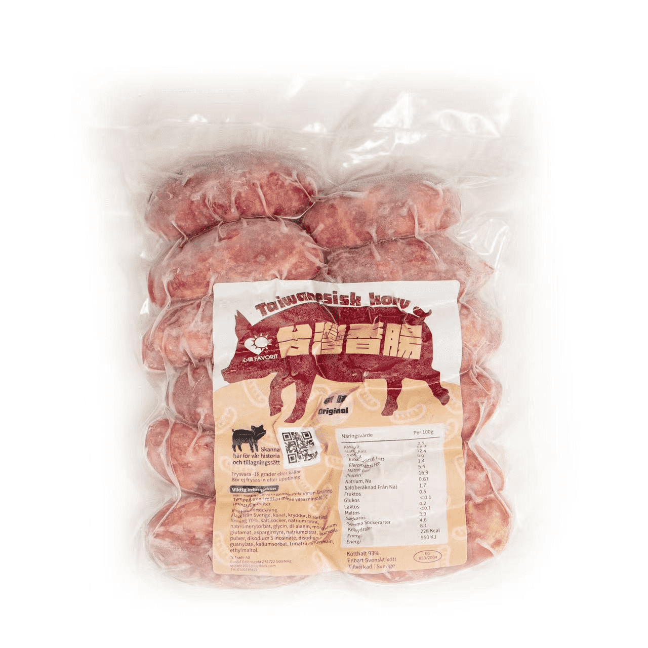 Taiwanesisk Handgjord Korv, Svenska Fläsk Fryst ca 500g Tc Sverige - Rekommenderat!