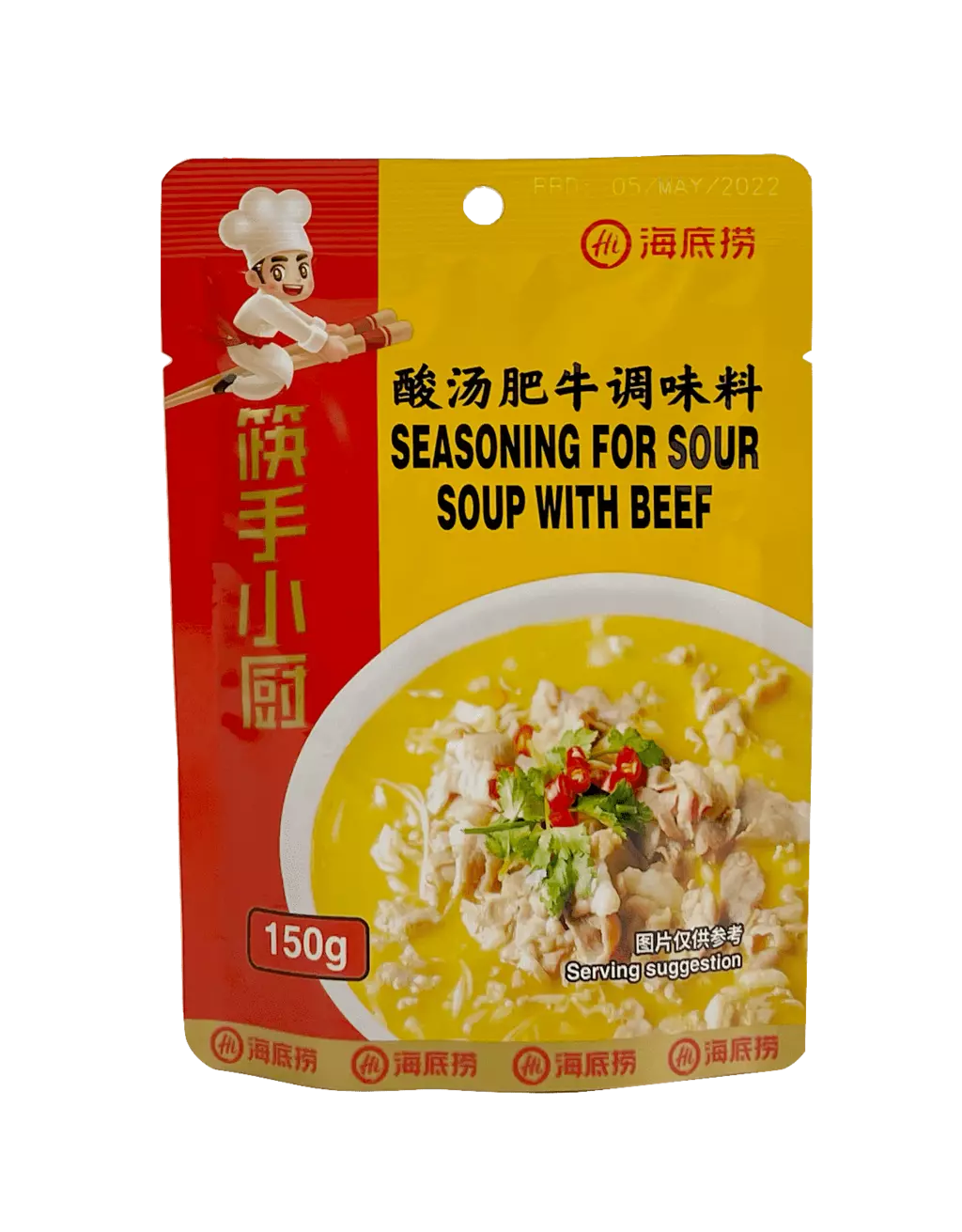Sur soppa med nötkött krydda 150g STFNTWL Haidilao Kina